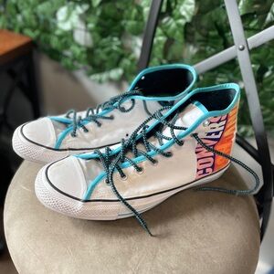 Converse Chuck Taylor High Too Sneakers Size 11.5 White Teal Logo Rare Colorway